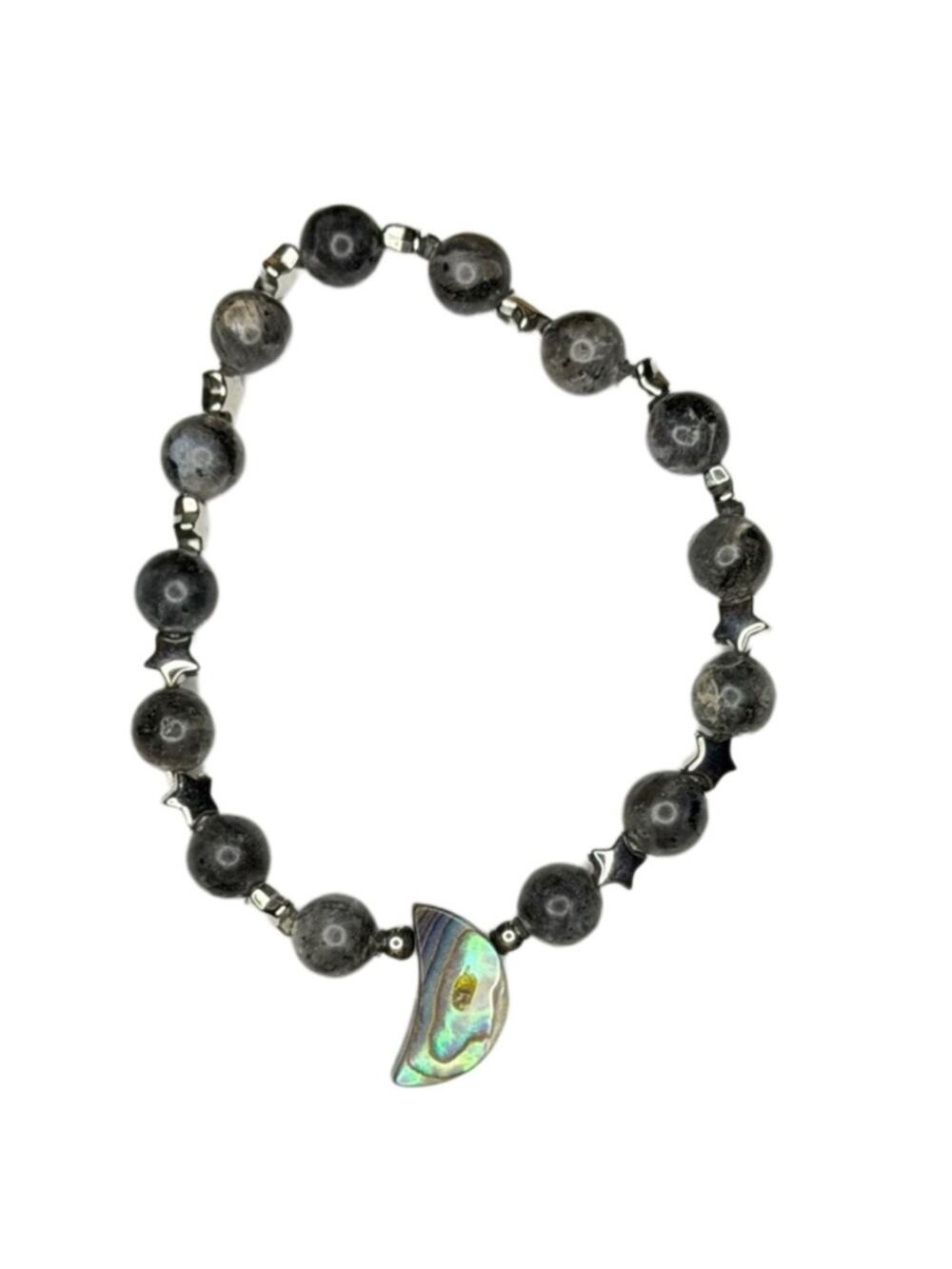 Abalone Moon with labradorite bracelet stretchy handmade